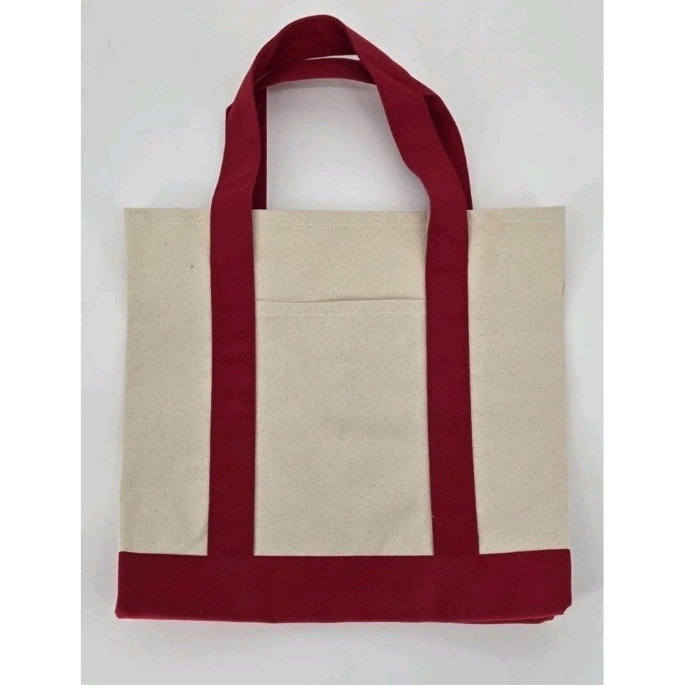 Port Authority Canvas Tote Bag Natural Red Heavy Duty NWOT